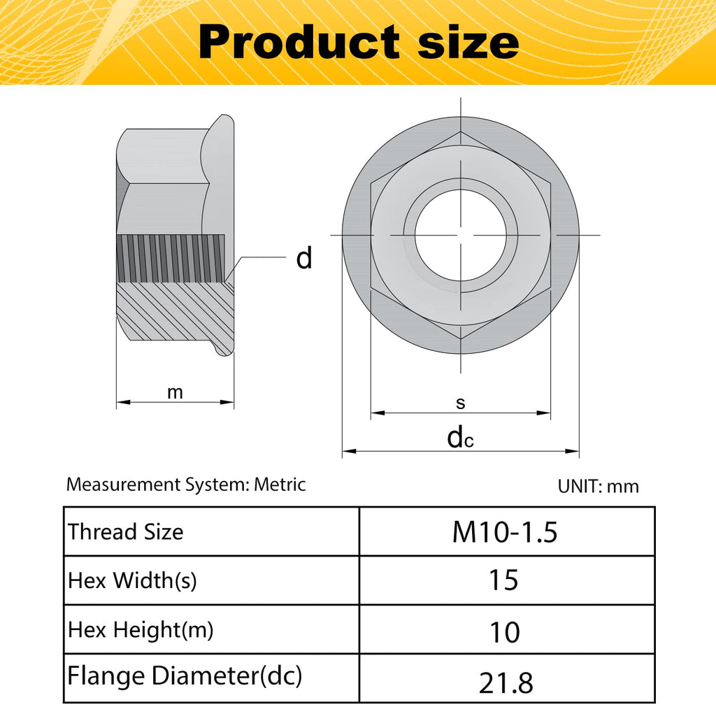 M10 Serrated Flange Hex Nuts, M10-1.5mm Hexagon Flange Nuts