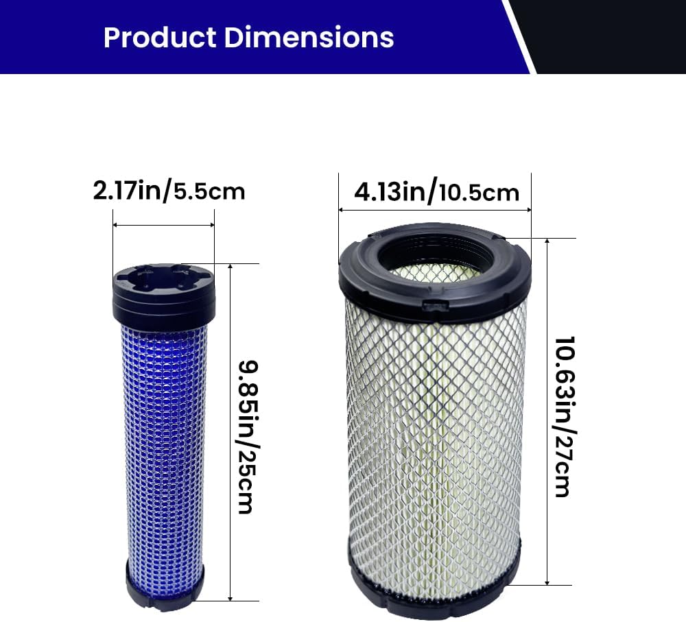 2 Sets Air Filter for Kawasaki 11013-7044 & 11013-7045 Inner & Outer, fit for Kohler 25-083-01-S M131802 M131803，Compatible with Donaldson P822858&P821575