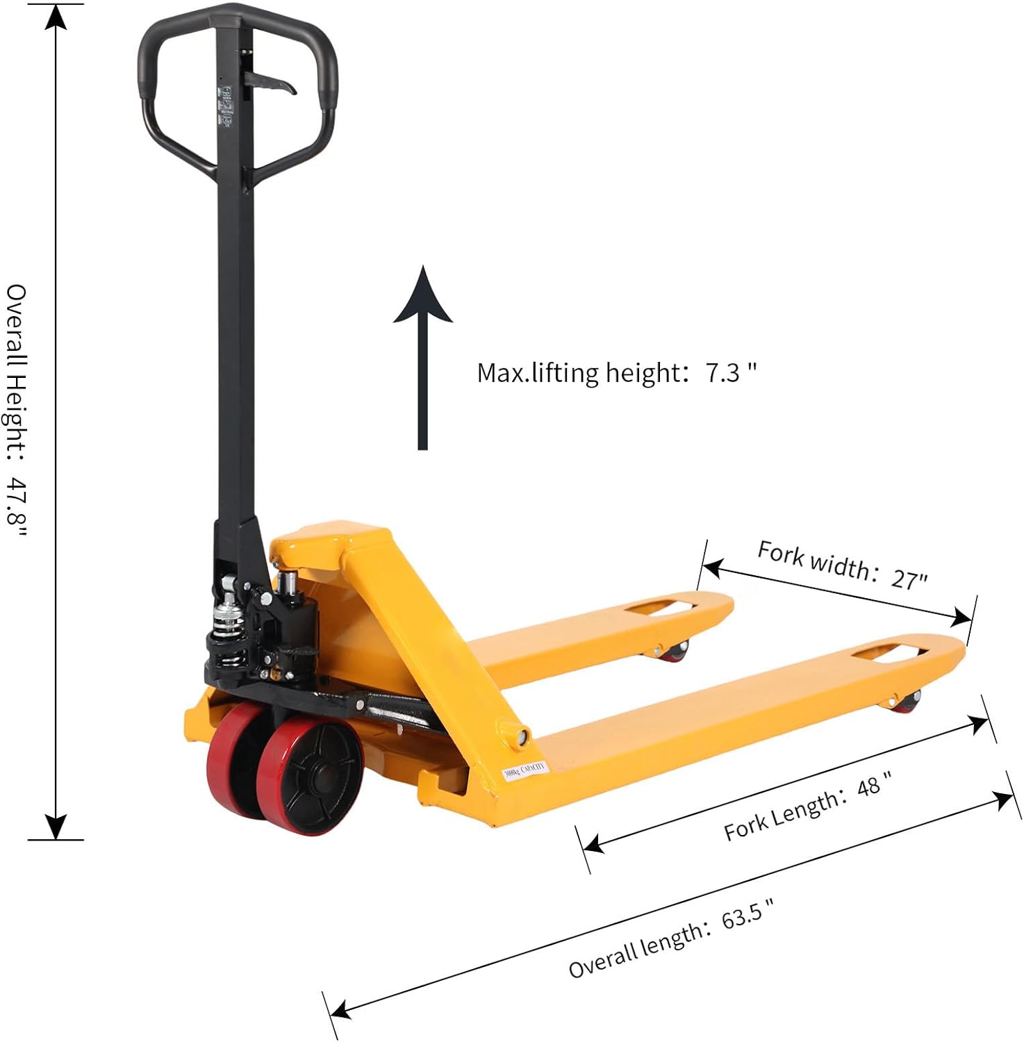 Pallet Jack Truck, 5500lbs Capacity 27" W x 48" L Standard Forks | Manual Heavy Duty Pallet Truck for Industrial