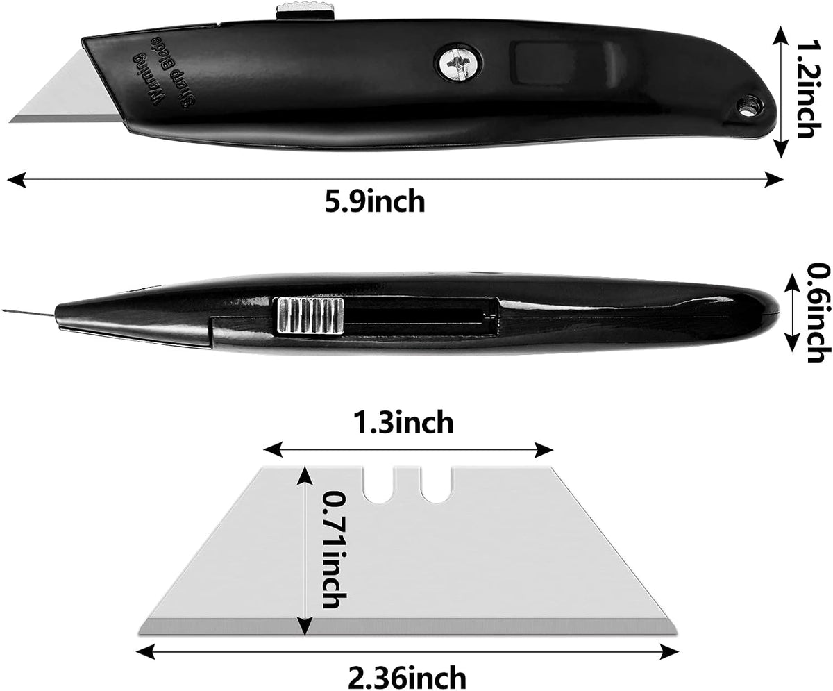 2 Pack Box Cutters Retractable Utility Knife, Black