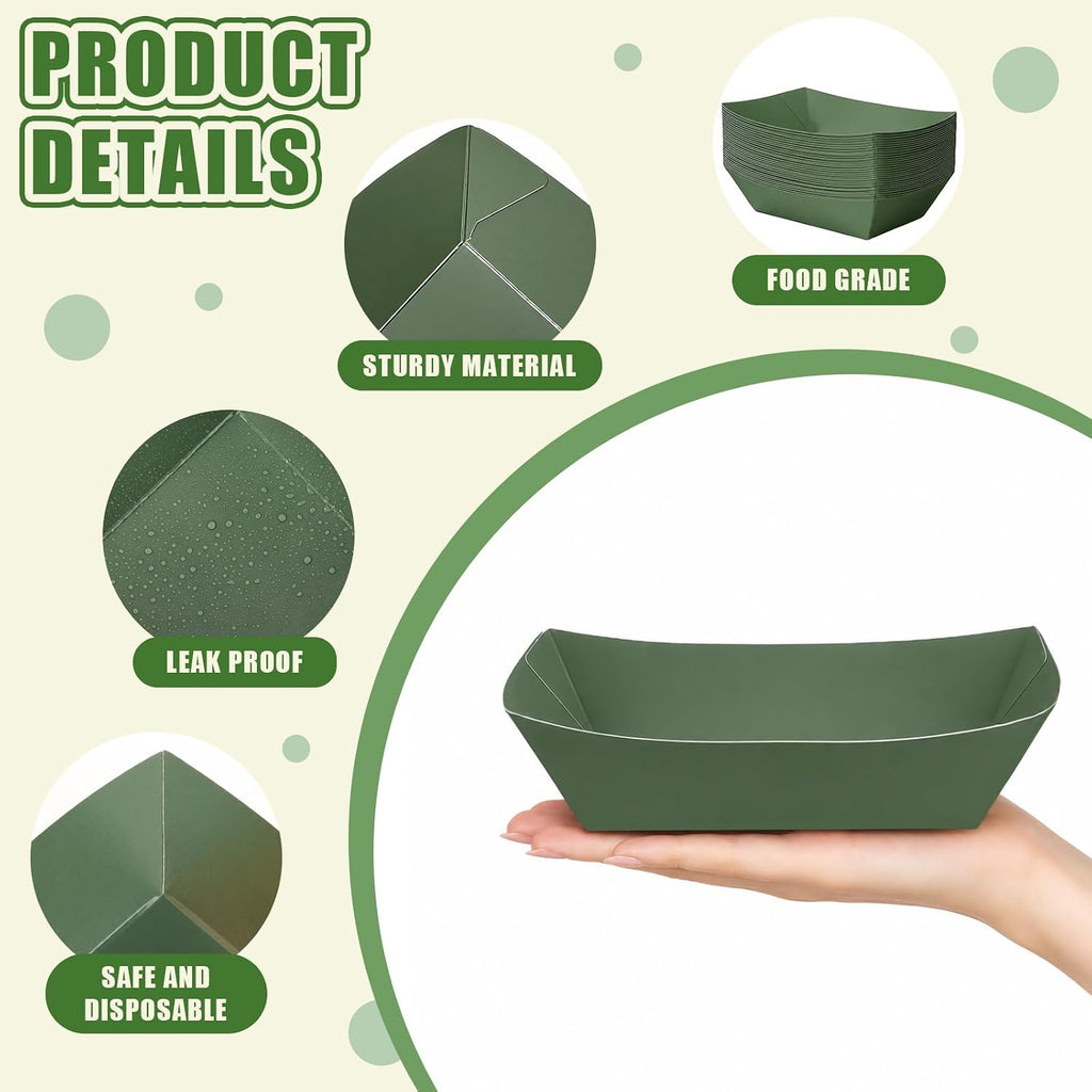 120 Pack 2lb Party Paper Food Boat Trays, Gradient Sage Green