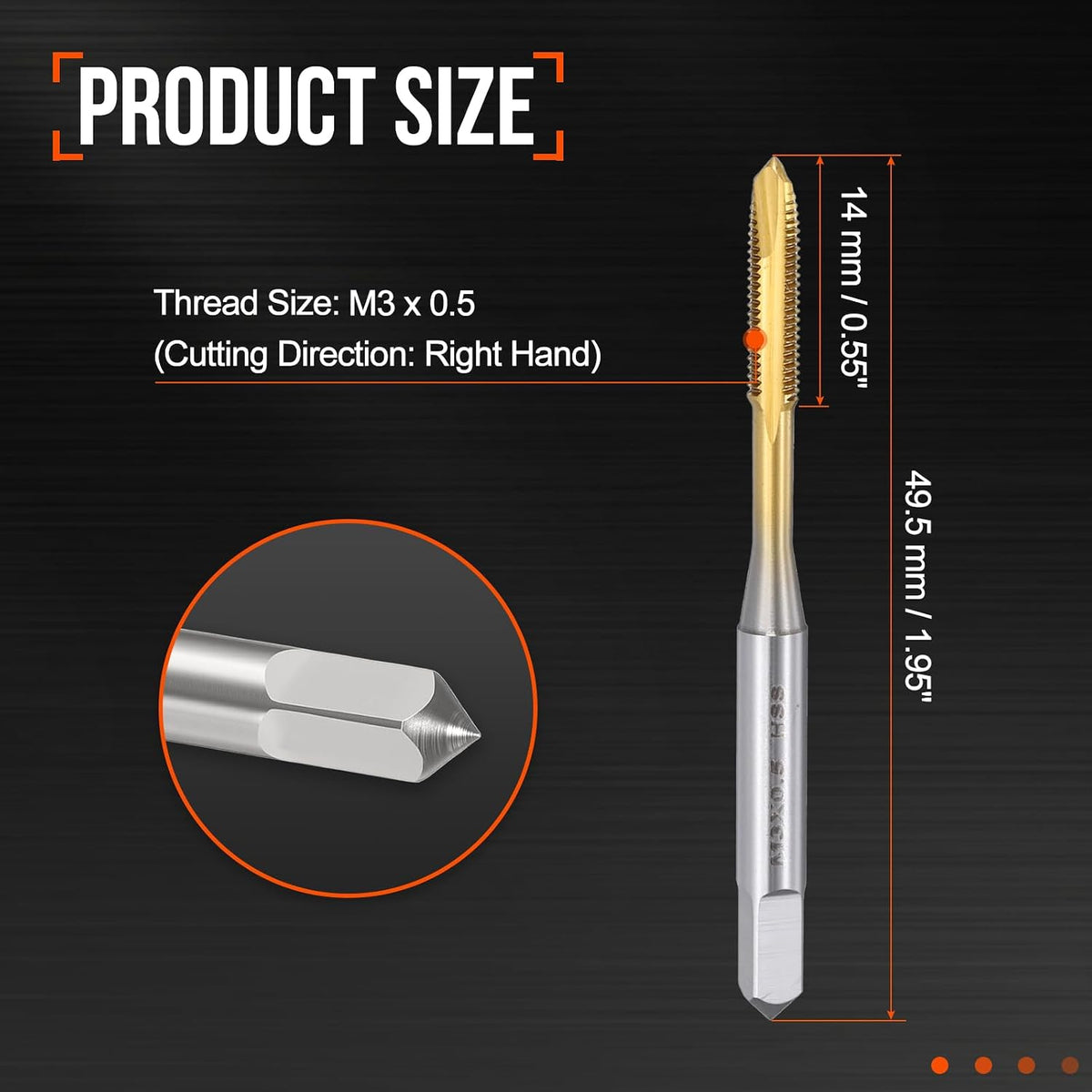 Spiral Point Tap M3 x 0.5 High Speed Steel M2 Titanium Coating