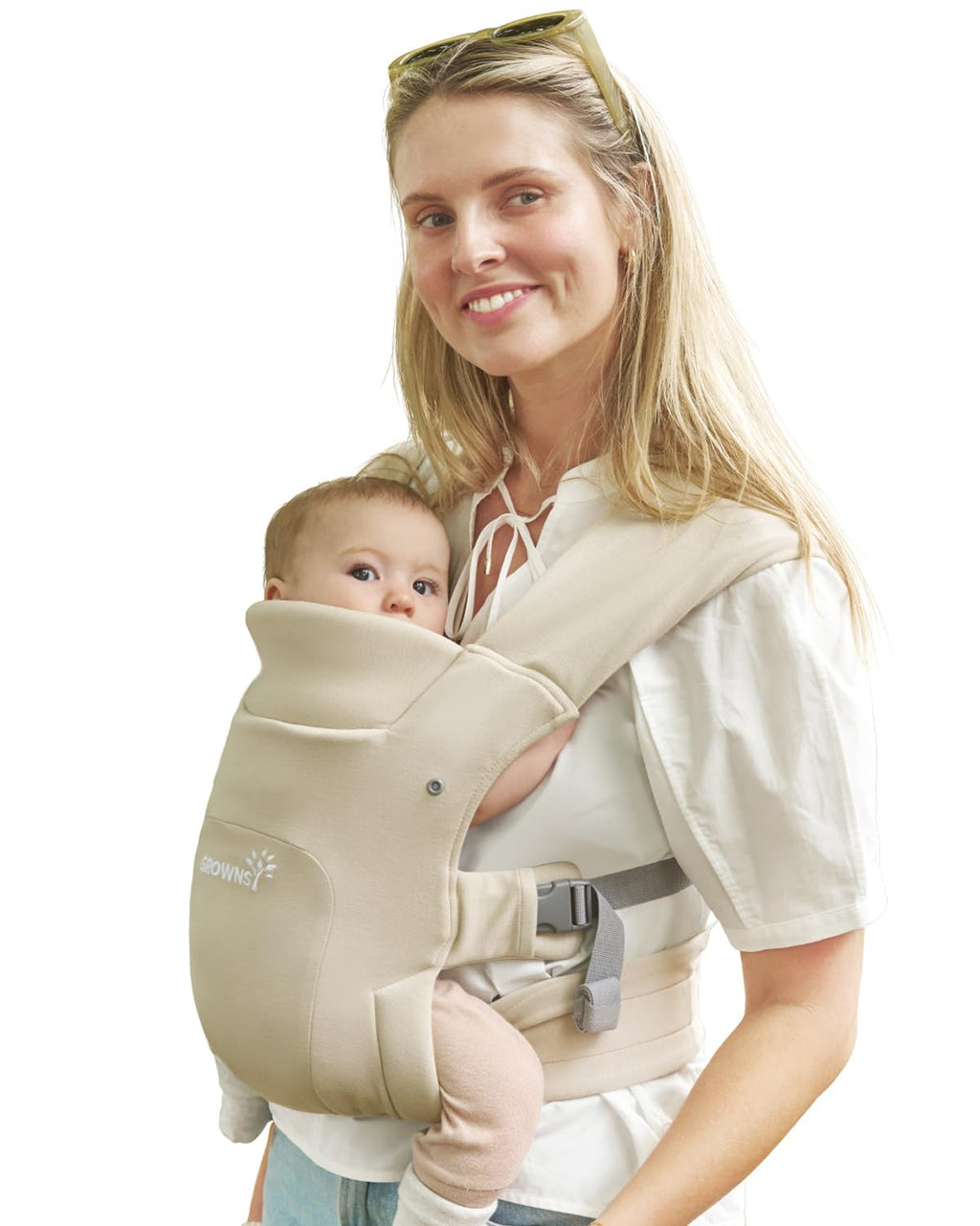 Baby Carrier, Cozy Newborn Carrier, Ergonomic Baby Wraps Carrier Newborn to Toddler with Head Support, Cream