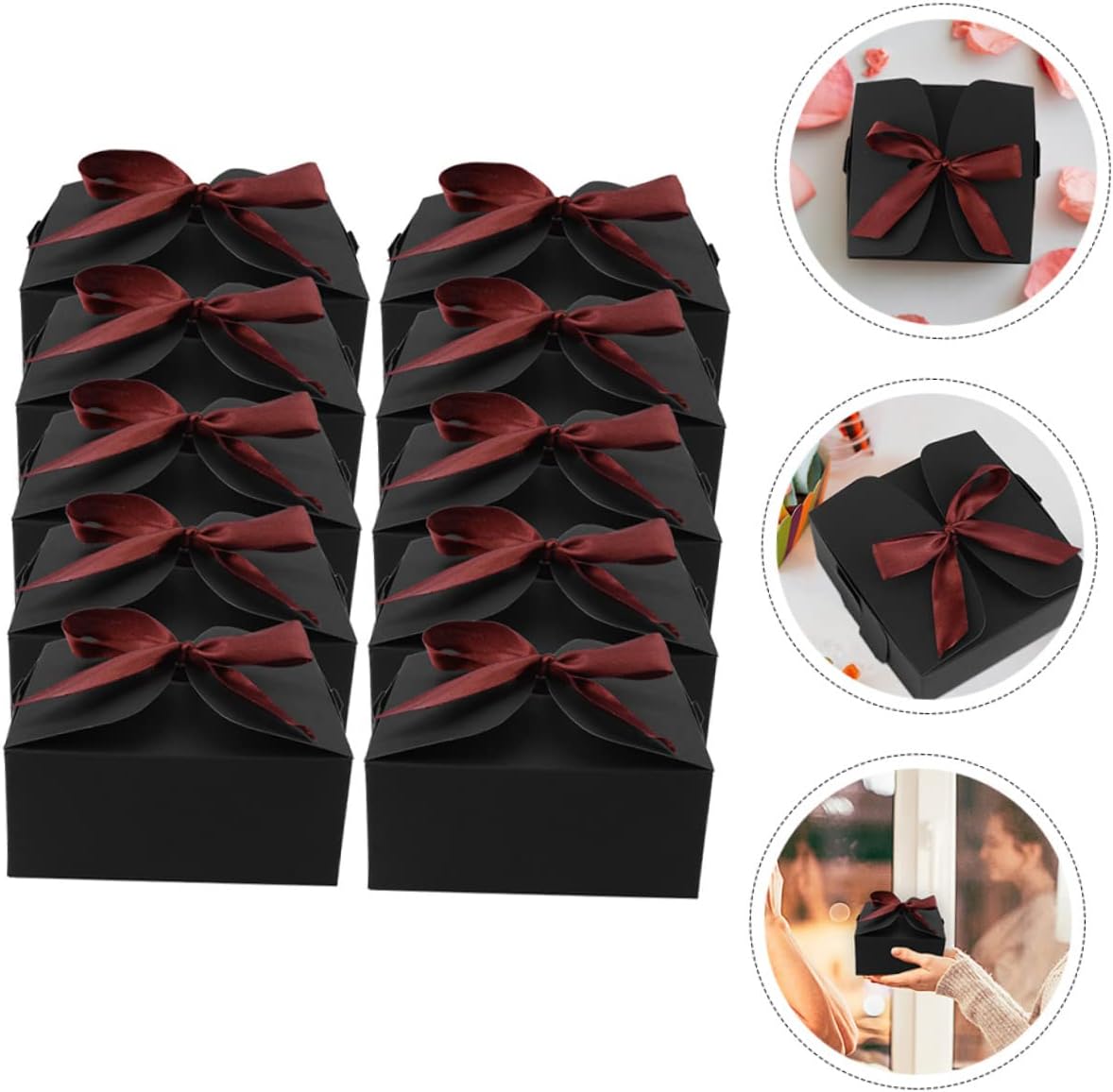 Black Kraft Paper Gift Boxes 10 Pack, Portable Nesting Set