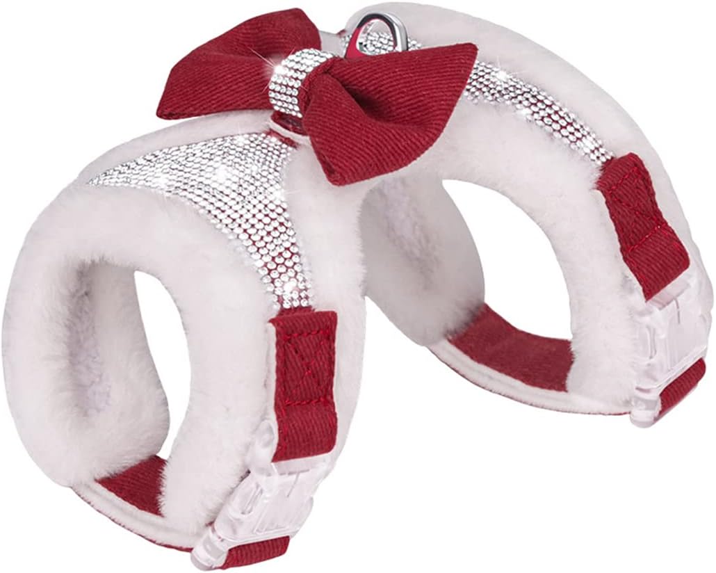 Plush Chest Straps for Dogs, Rhinestone Winter Dog Harness, Vest Bow Harness for Small Medium Dogs