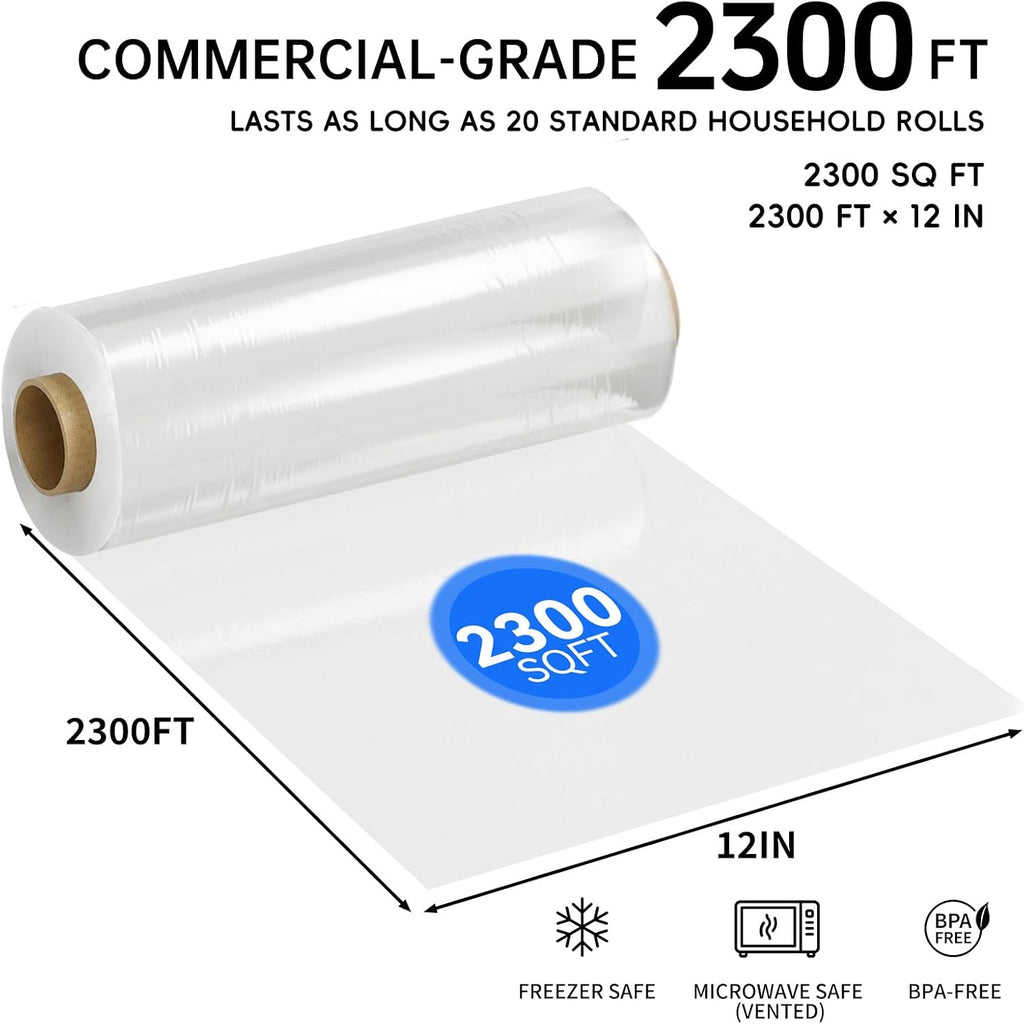 12" x 2300 SqFt Plastic Wrap with Slide Cutter, Cling Wrap for Kitchen