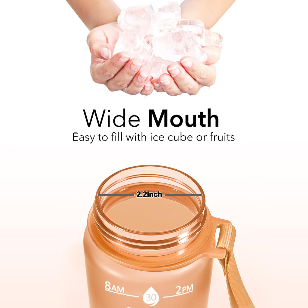 Plastic Water Bottle With Straw & Time Marker, 32oz Leakproof Jug