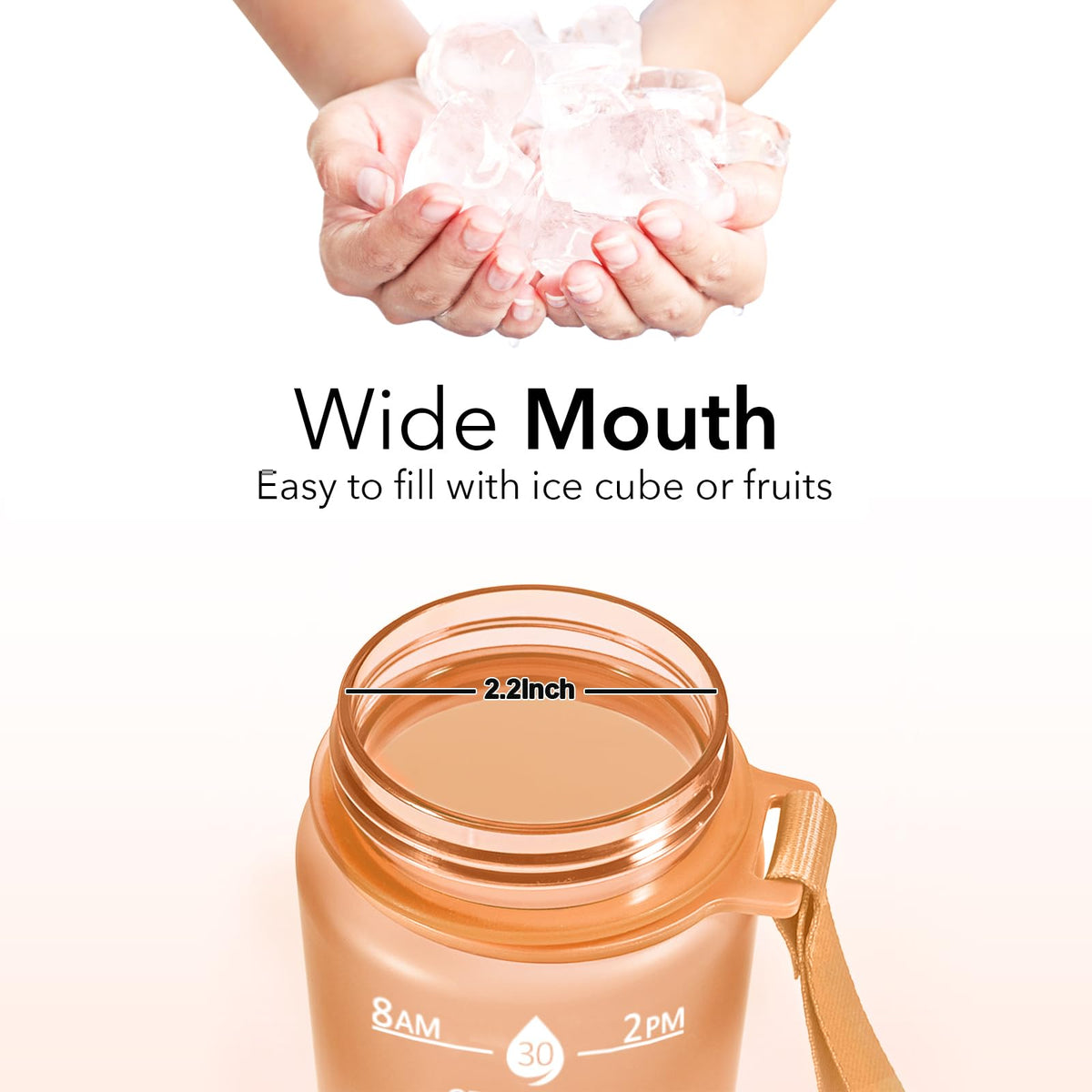 Plastic Water Bottle With Straw & Time Marker, 32oz Leakproof Jug