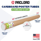 4" x 60" Made in USA Reinforced Kraft Paper Mailing Tube, 6 Tubes, 12 Caps