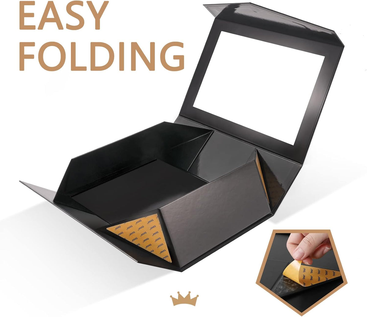 Large Black Magnetic Gift Box with Window, Ribbon 13.5x9x4.1 In