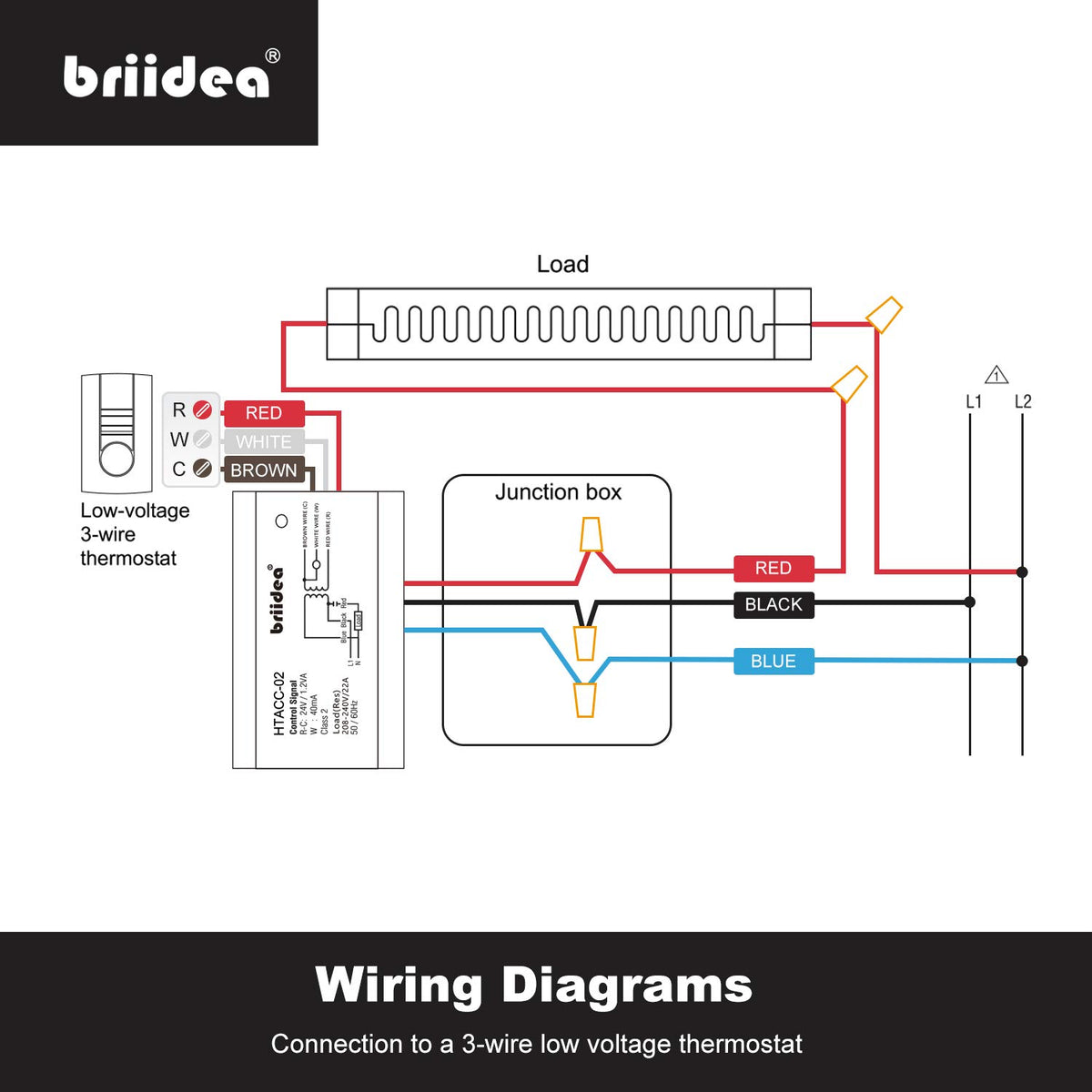 Briidea 220V 240V On/Off Switch Electric Heating Relay with Built-in 24V Transformer, Replacement for Any Relay, Compatible with 24V Thermostat
