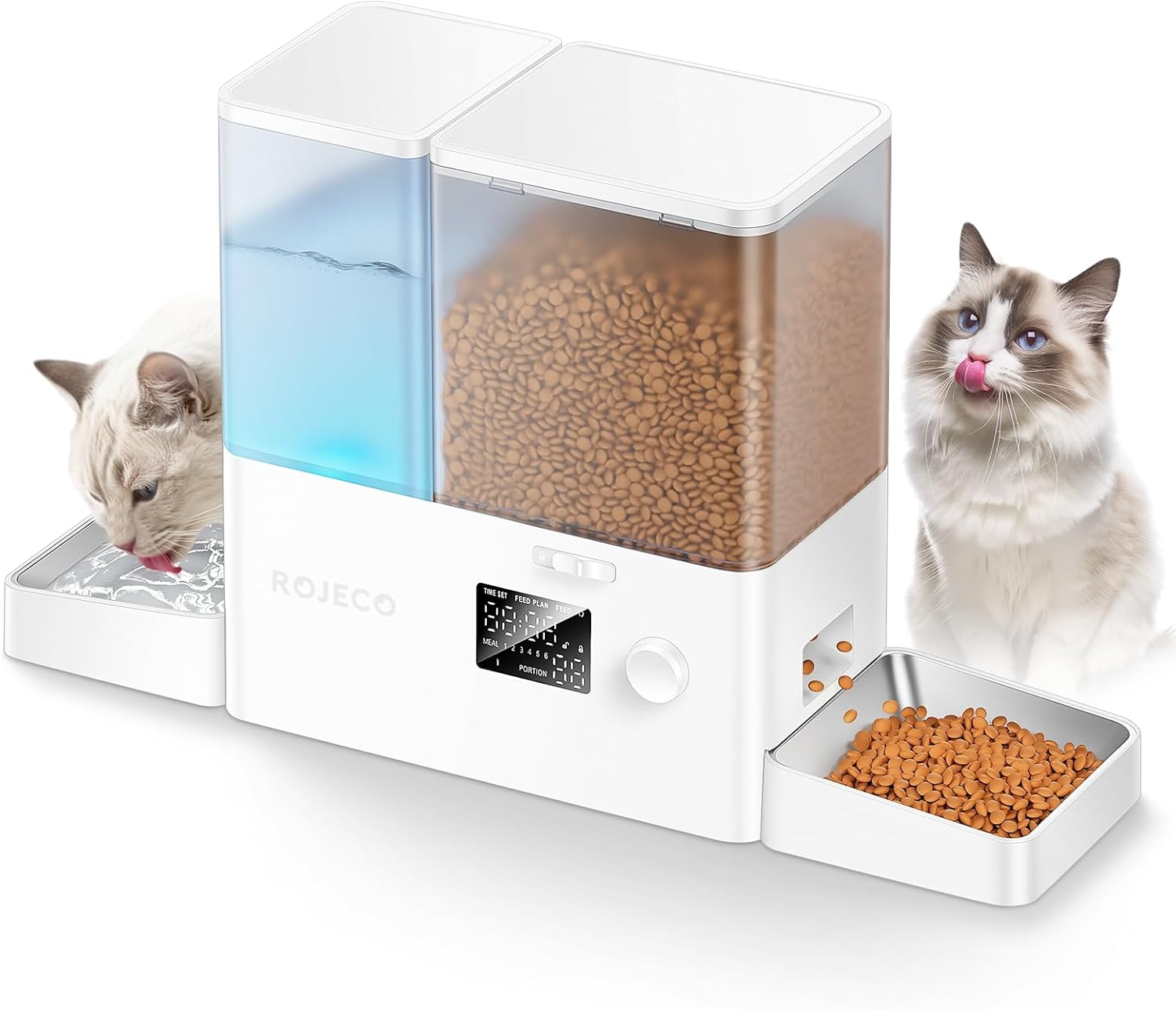 Automatic Cat Feeder and Water Dispenser,36Cups/8.5L 2-in-1 Stainless Steel Bowls Large Capacity Cat Food Dispenser