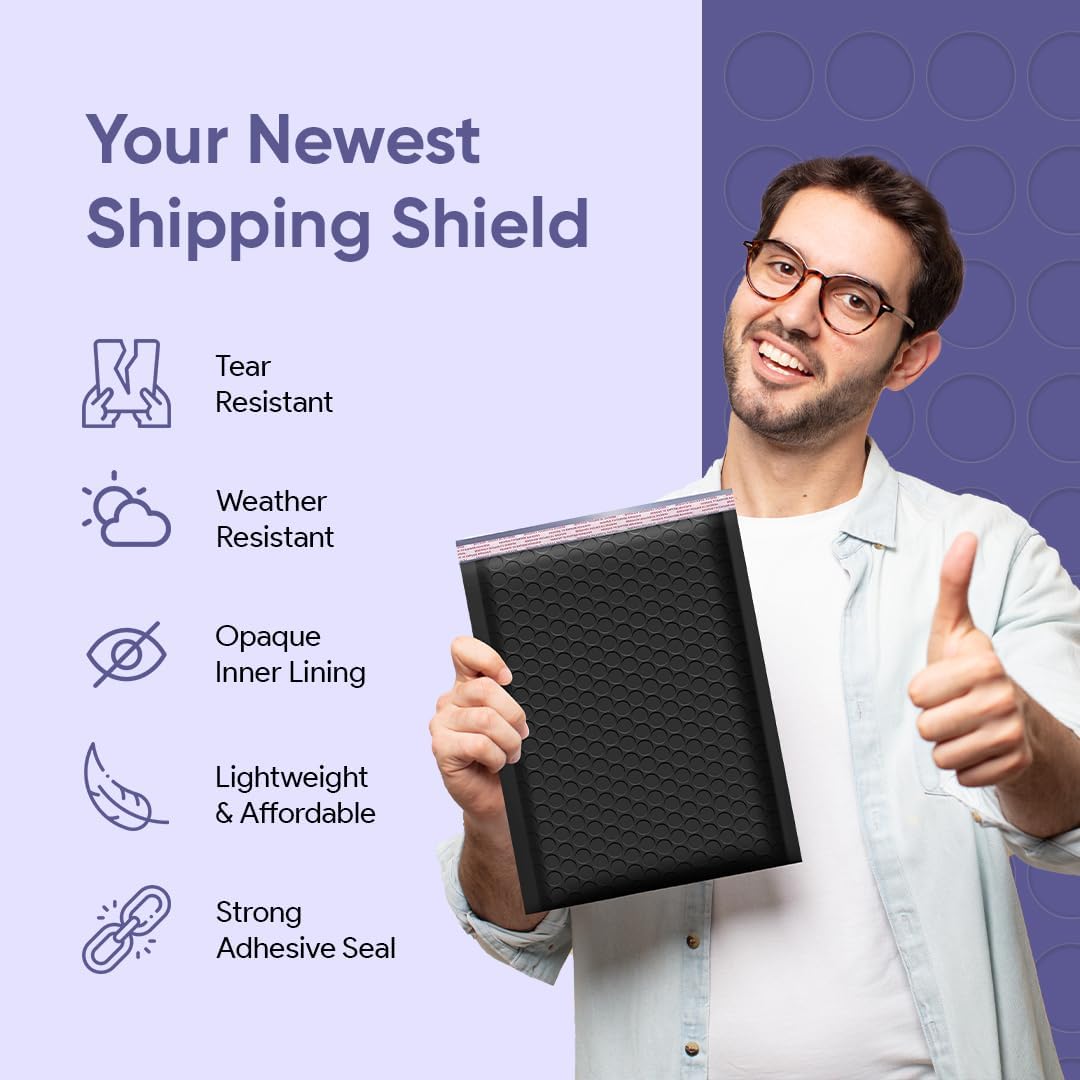 Black Bubble Mailers 9.5x14.5, Self Seal Poly Padded Envelopes #4, 100 Pack
