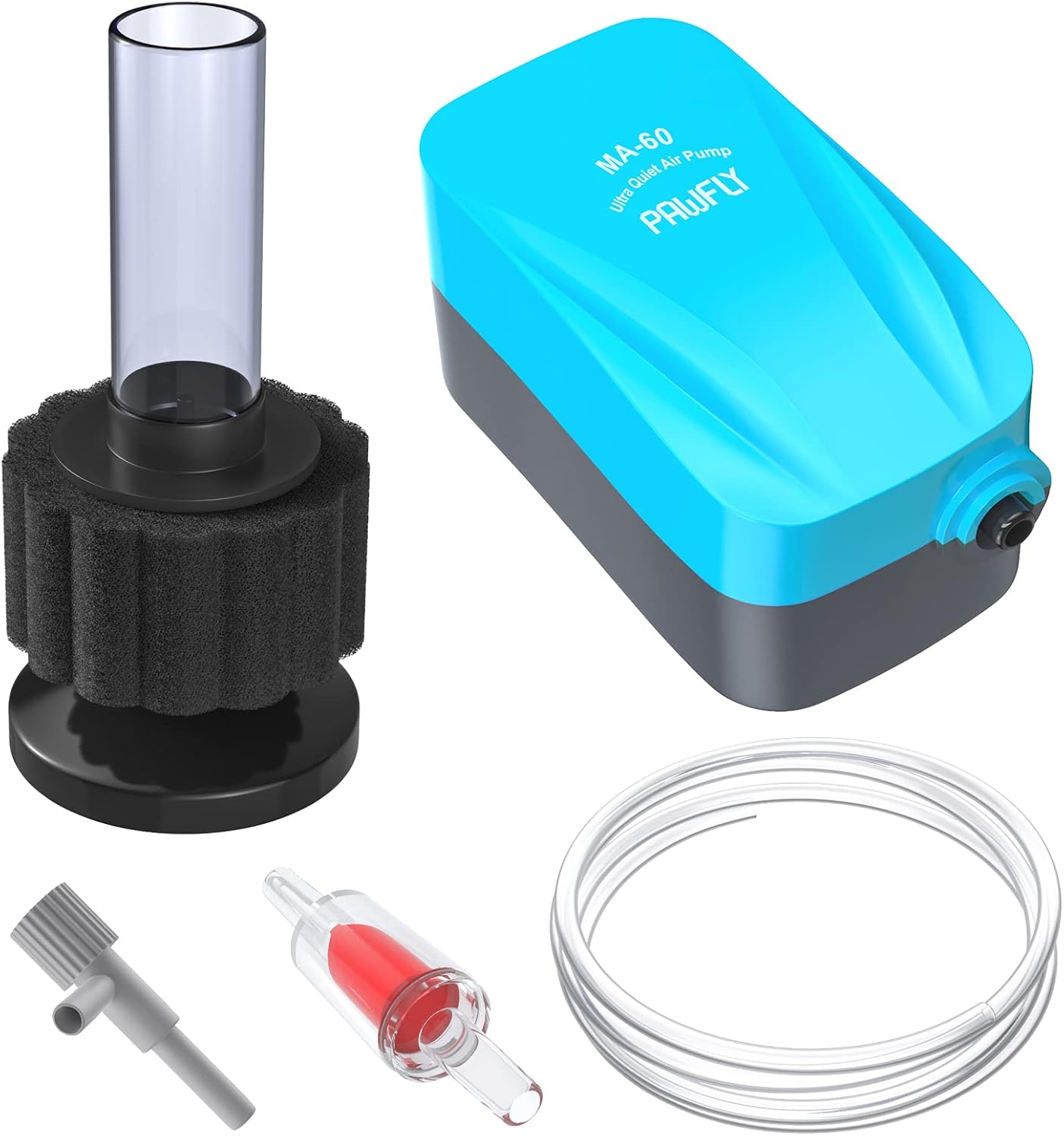Aquarium Air Pump with Nano Bio Sponge Filter Kit Air Control Valve Airline Tubing and Check Valve Accessories