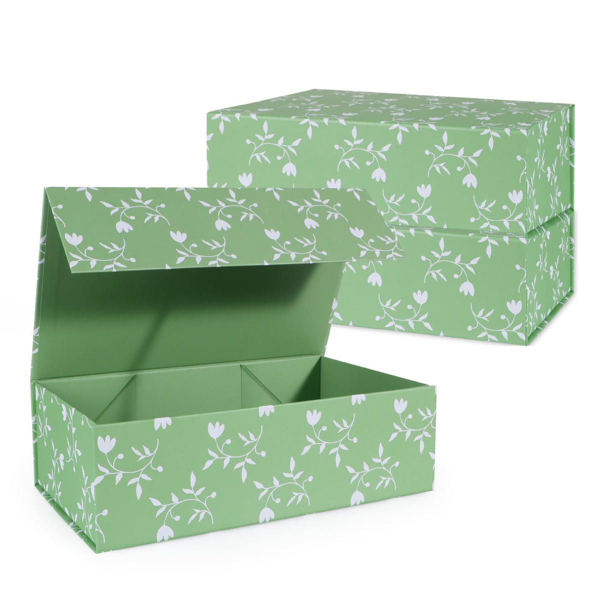Green Leaves Gift Box with Magnetic Lids 3 Pack