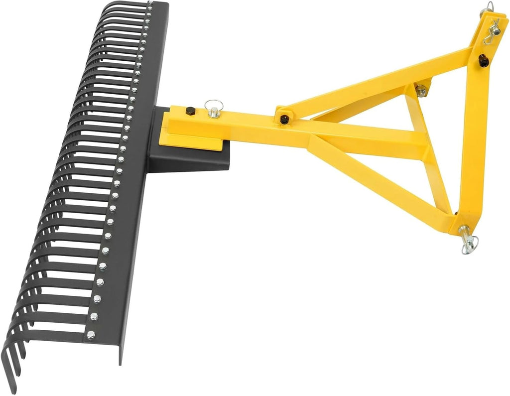 3 Point 60 Inch Landscape Rock Rake Tractor Attachment for Soil Gravel Lawn Leveling Debris Cleanup Heavy Duty Alloy