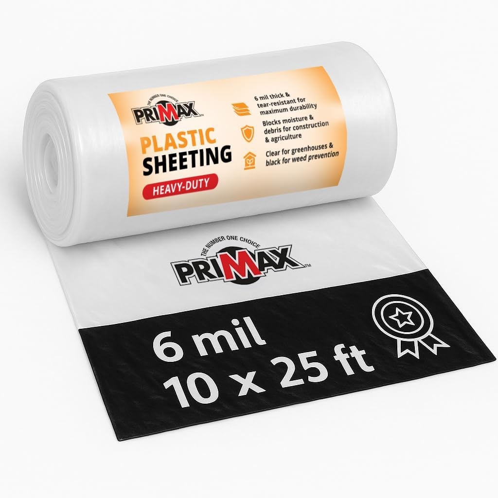 Opaque 6 Mil Plastic Sheeting Roll 10' x 25' Heavy Duty