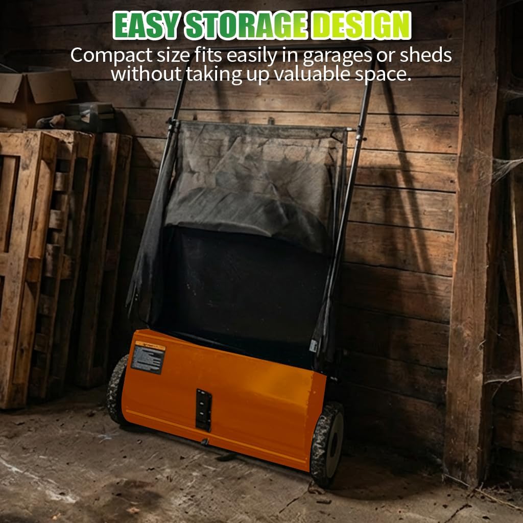 26" Push Lawn Sweeper, 7 cu.ft Large Capacity Yard Sweeper Push, 5:1 High-Density 4 Brushes, Adjustable Height, Heavy