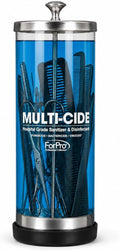 ForPro Multi-Cide Tall Glass Disinfectant Jar, Holds Brushes, Combs, Shears & Salon Tools, Clear Sanitizing Jar for