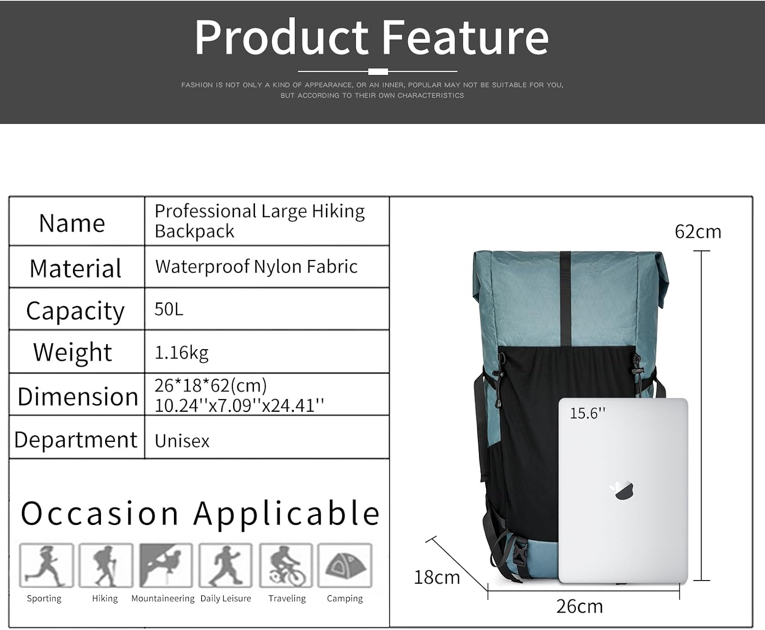 Hiking Backpack,40L to 50L Extra Large Capacity Hiking Bag,Internal Frame Camping Backpack,Upgraded X-PAC Lightweight