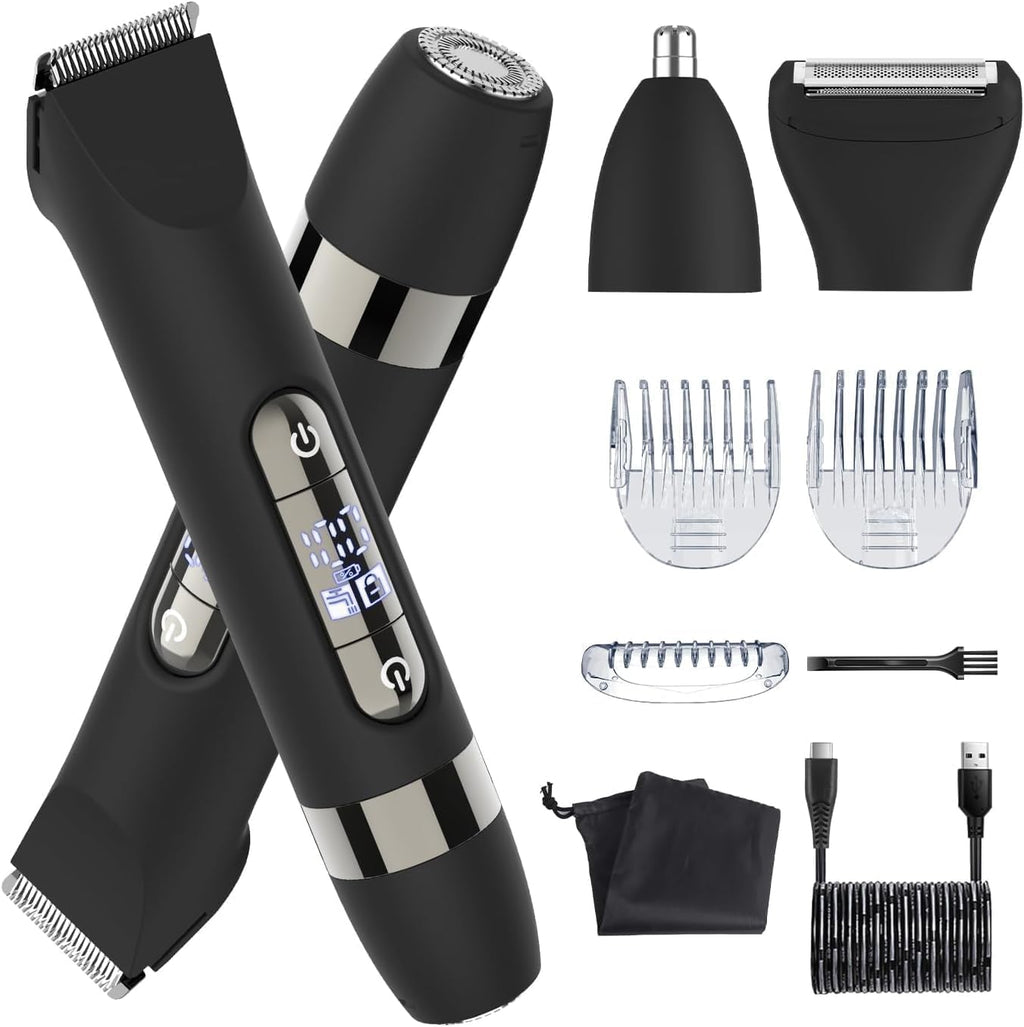 4 in 1 Multifunctional Dual - Head Body Hair Trimmer for Men, IPX7 Waterproof Groin & Body Hair Groomer, Rechargeable