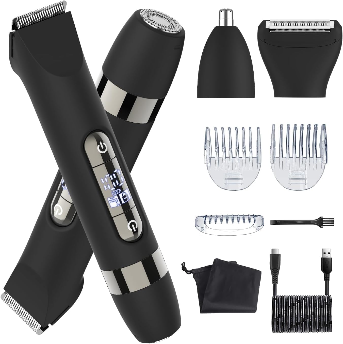 4 in 1 Multifunctional Dual - Head Body Hair Trimmer for Men, IPX7 Waterproof Groin & Body Hair Groomer, Rechargeable