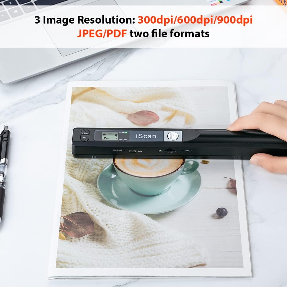 Portable Scanner, Photo Scanner for A4 Documents, Handheld Scanner for Business, Photo, Picture, Receipts, Books