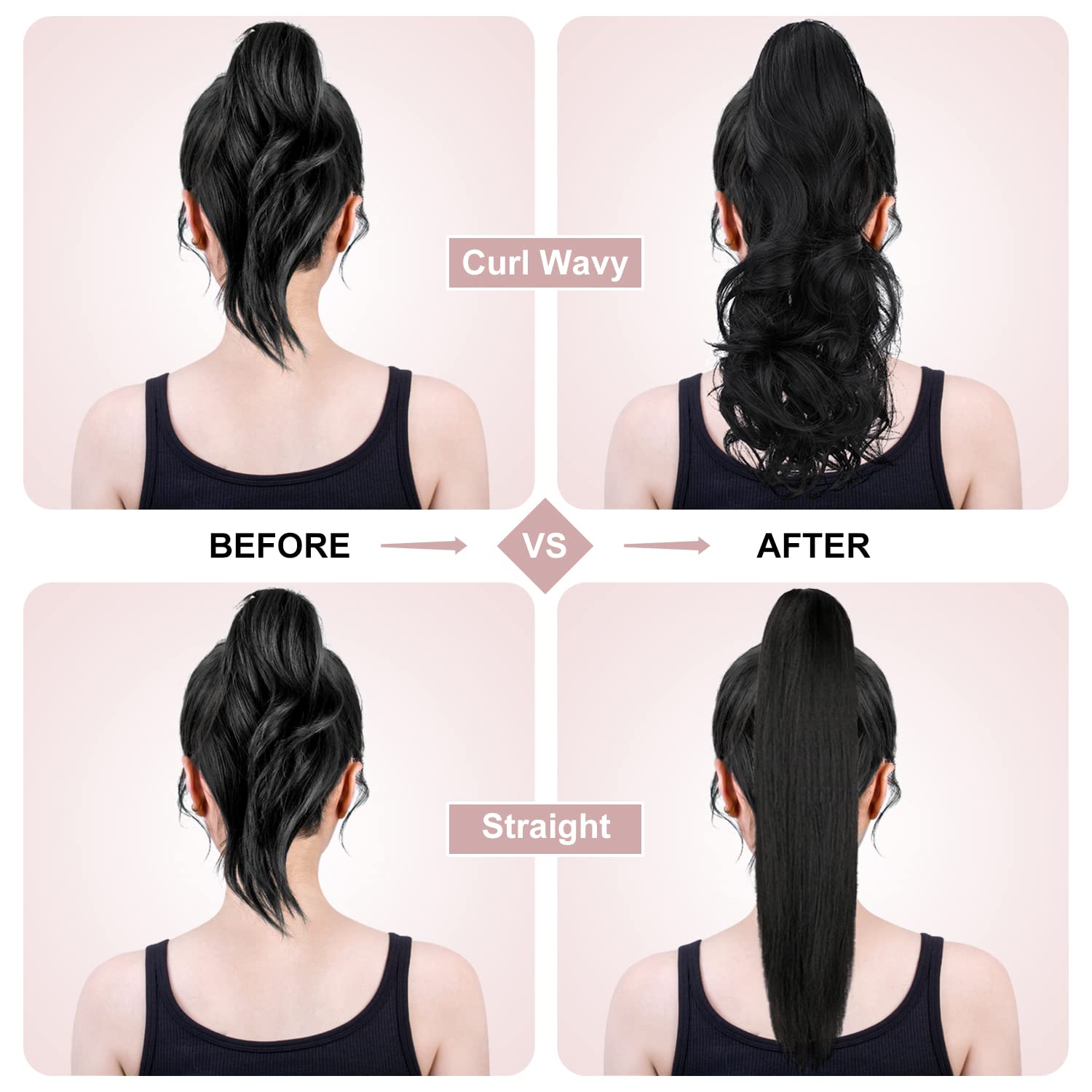 18" Wavy Ponytail Extension, Ash Blonde Mix Light Brown | Claw Clip, Long Pony Tails for Women, Wave Hairpiece