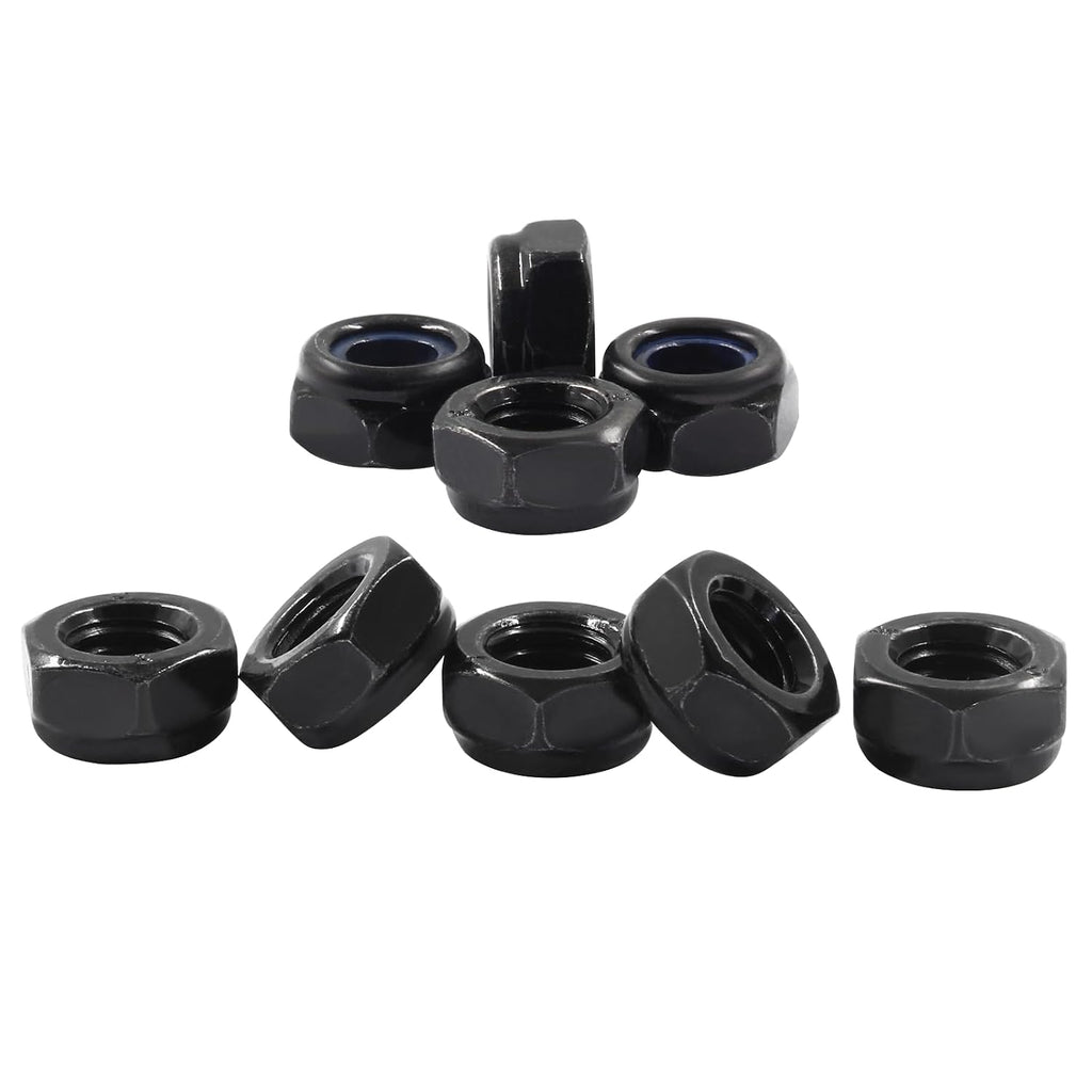 Hitefu M8 x 1.25mm Hex Lock Nuts, Black, 25PCS