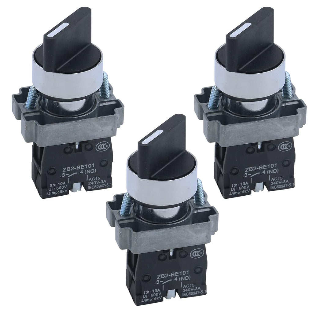 Antrader 3pcs ZB2-BE101 SPST 1NO 2 Position Latching Rotary Selector Switch