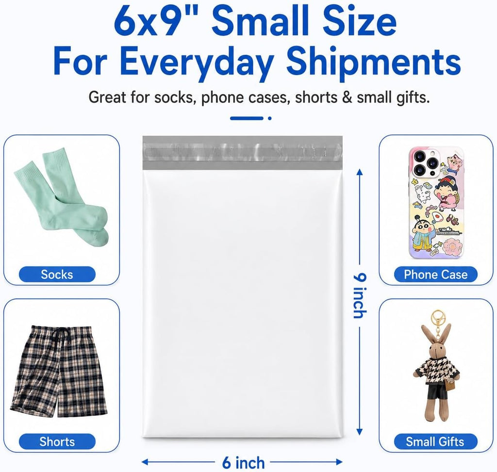 Poly Mailers 6x9" 1000Pcs White Small Shipping Bags for Business