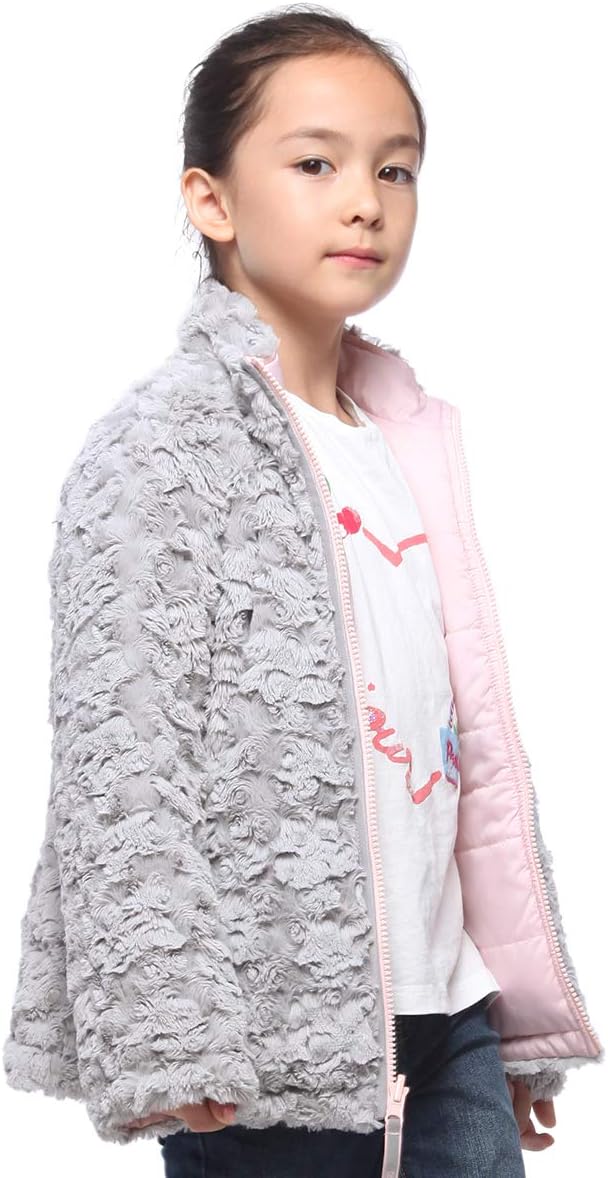 Girls' Reversible Water-Resistant Sherpa Fleece Puffer Jacket | Teddy|Winter Coat|Thermal Heat
