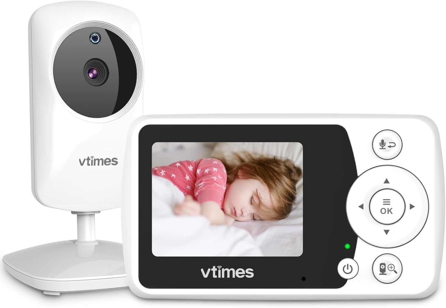 Baby Monitor with Camera and Audio, No WiFi, 2.4" LCD Screen, Two-Way Talk, Portable, Night Vision, 1000ft Range