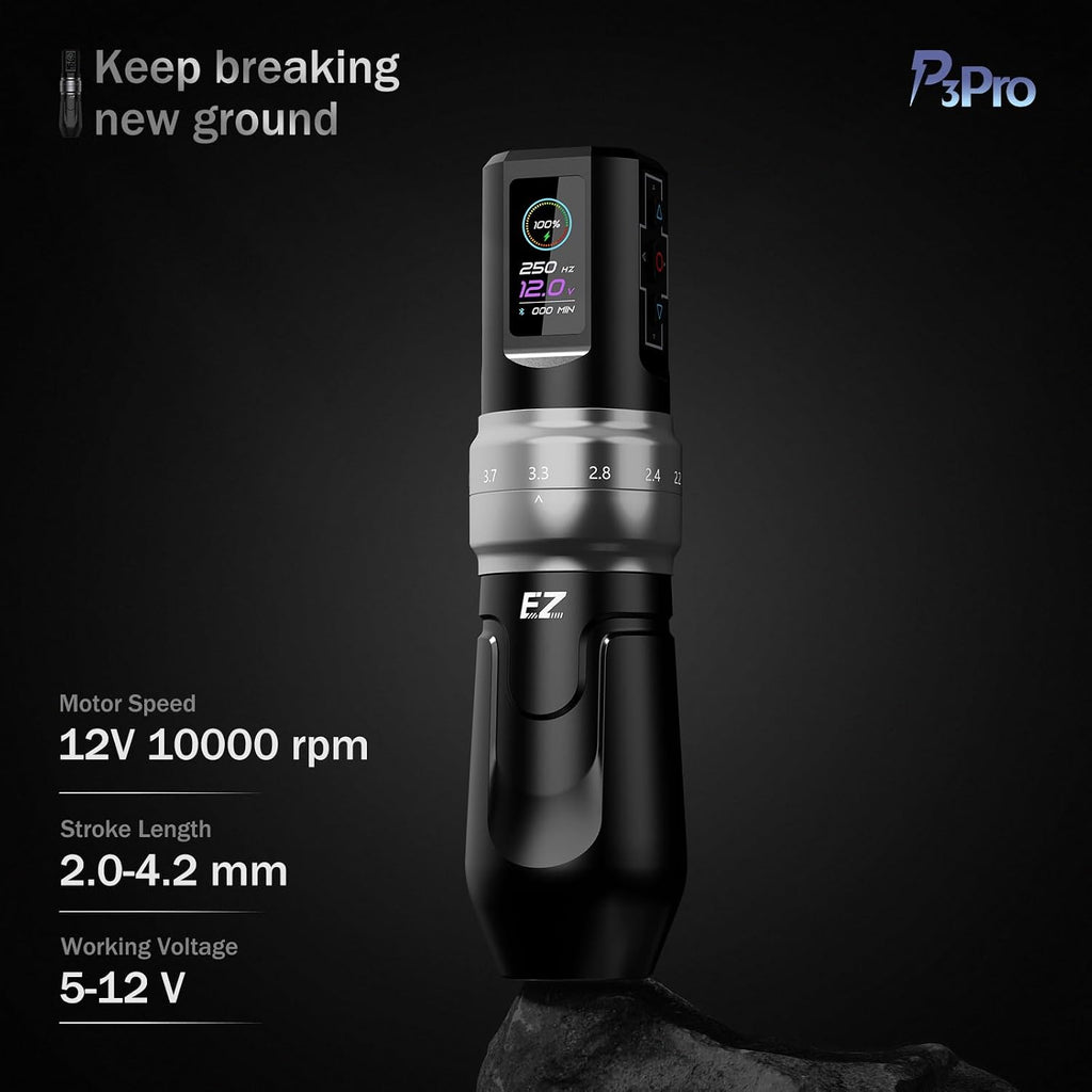 EZ P3 Pro Tattoo Kit, Complete Tattoo Gun Kit 6 Strokes Wireless Tattoo Pen Machine with Extra 1600mAh Power Supply