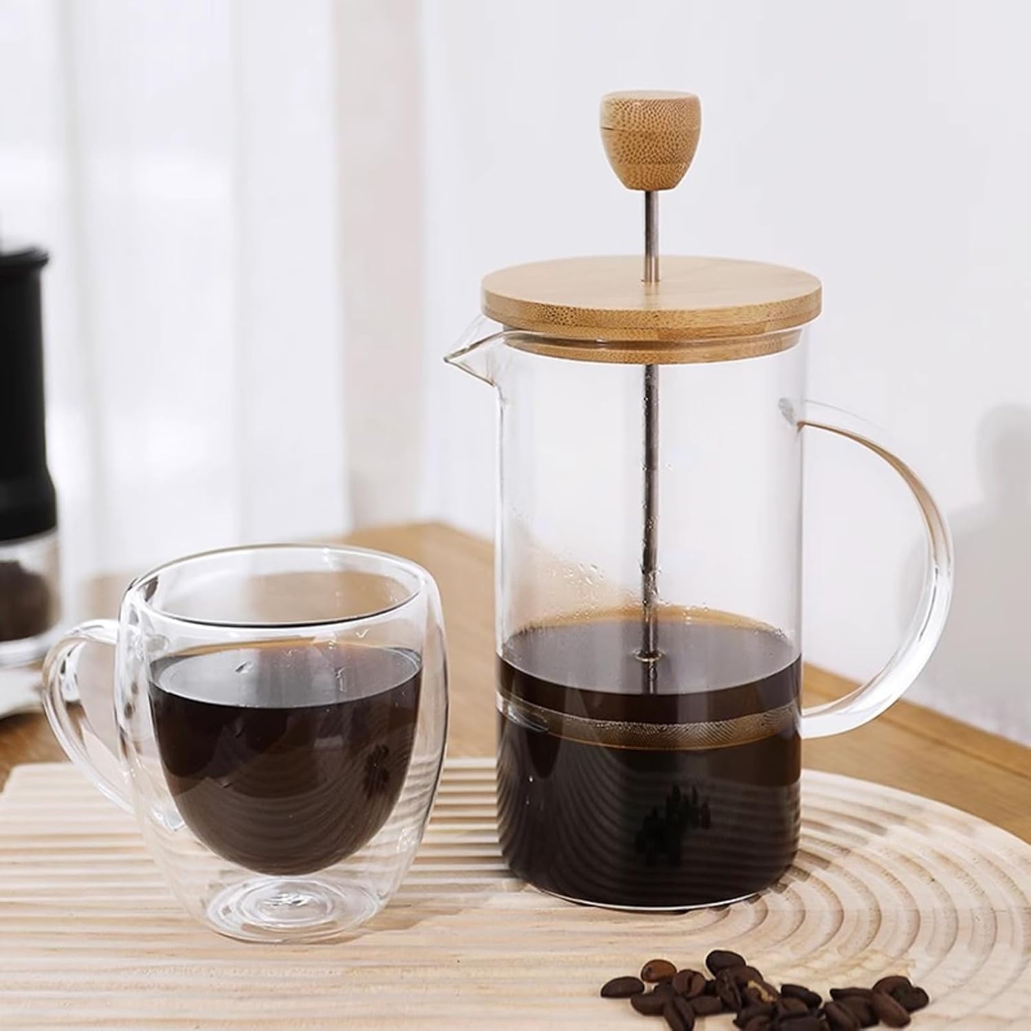 French Press Coffee And Tea Maker,Stainless Steel Glass Coffee Press,French Press Heat Resistant Hand Brewing Filter