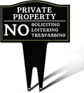 Private Property No Trespassing, No Soliciting and No Loitering Signs with Stake, 16x12.5 Inch Rust Free Metal Yard