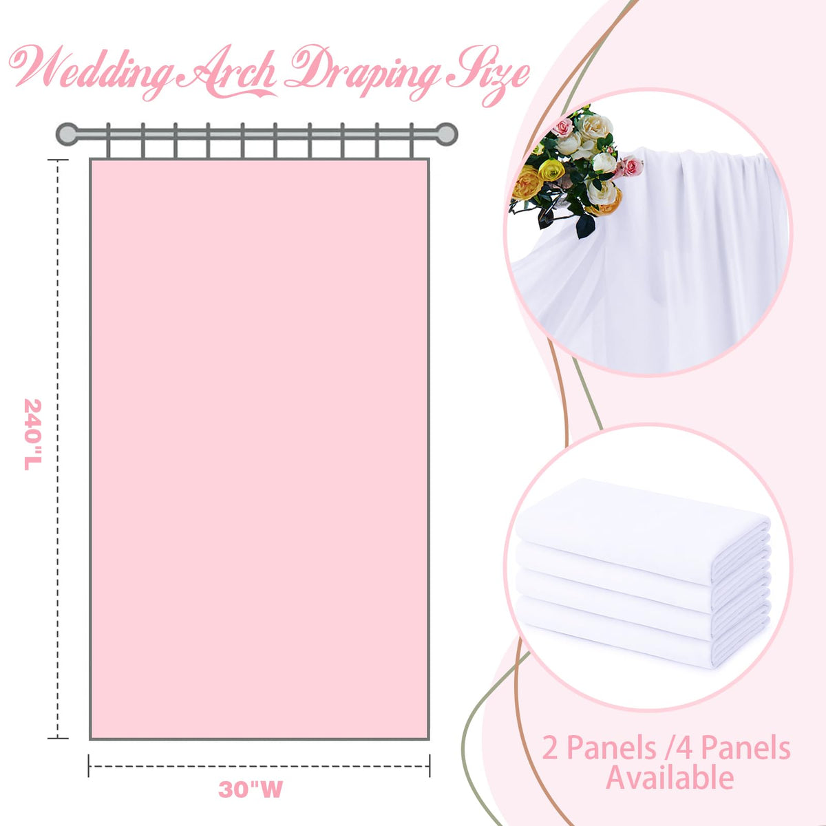2 Panels Wedding Arch Draping Fabric White Sheer Drapes