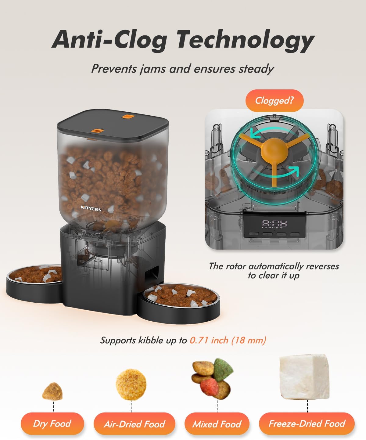 Automatic Cat Feeder for 2 Cats - 8L/34 Cups Dual Automatic Dog Feeder with Dog Food Dispenser for 2-18mm Dry Food