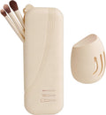 Large Silicone Makeup Brush Bag and Sponge Holder Set, Portable Snap Closure Cosmetic Bag, Soft Reusable Cosmetic