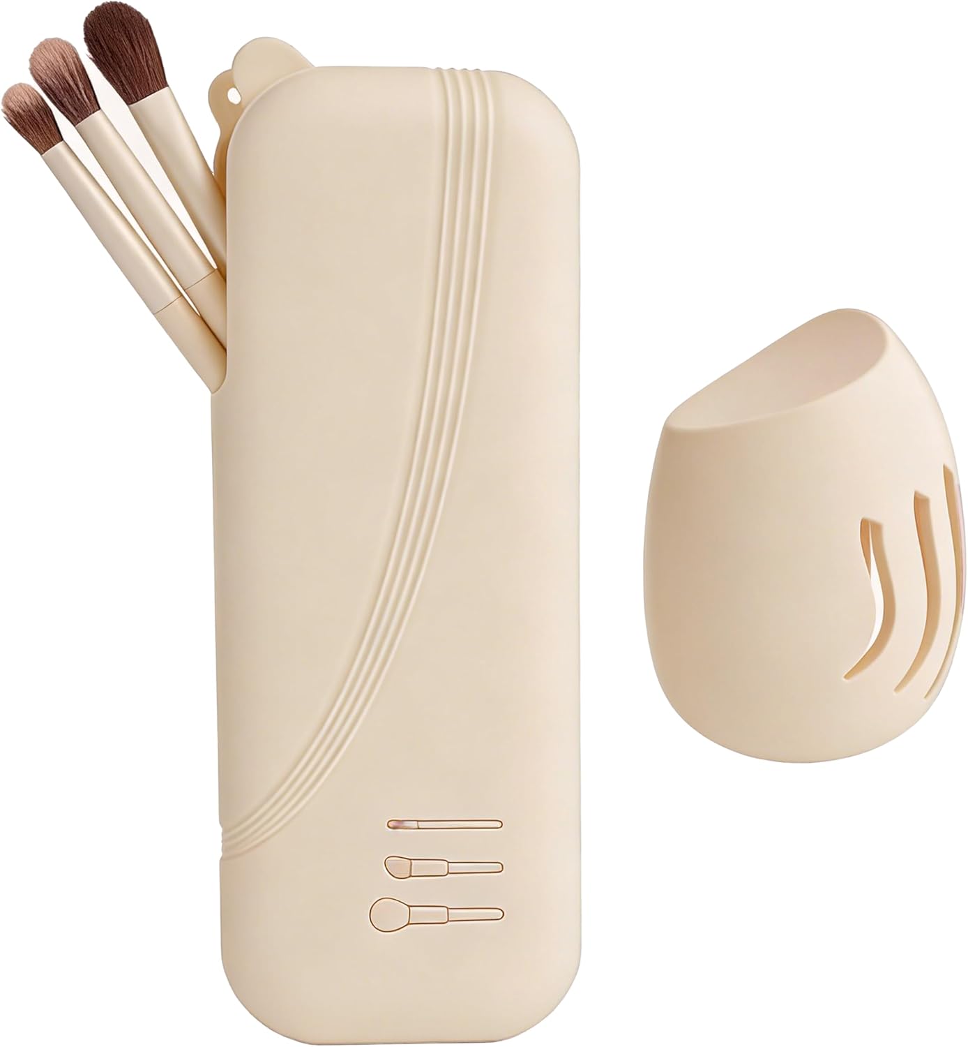 Large Silicone Makeup Brush Bag and Sponge Holder Set, Portable Snap Closure Cosmetic Bag, Soft Reusable Cosmetic