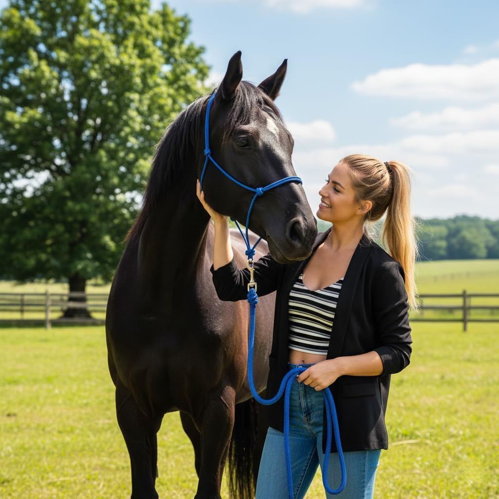Rope Horse Halter, Braided Training Halter with Hand-Knotted Design, Multiple Sizes for Yearling, Small, Mule &