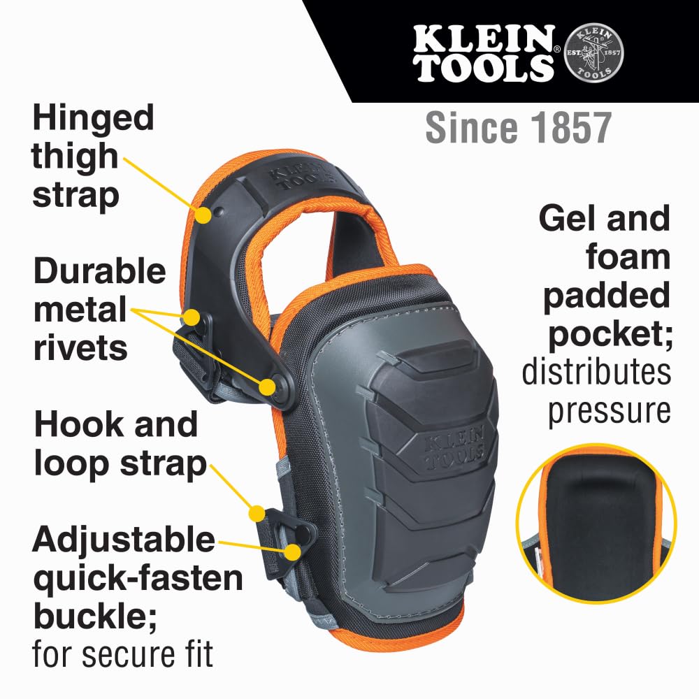 60491 Hinged Knee Pads, Heavy Duty Gel Foam Protective Knee Pads with Quick-Fasten Buckle and Thigh Strap, Black