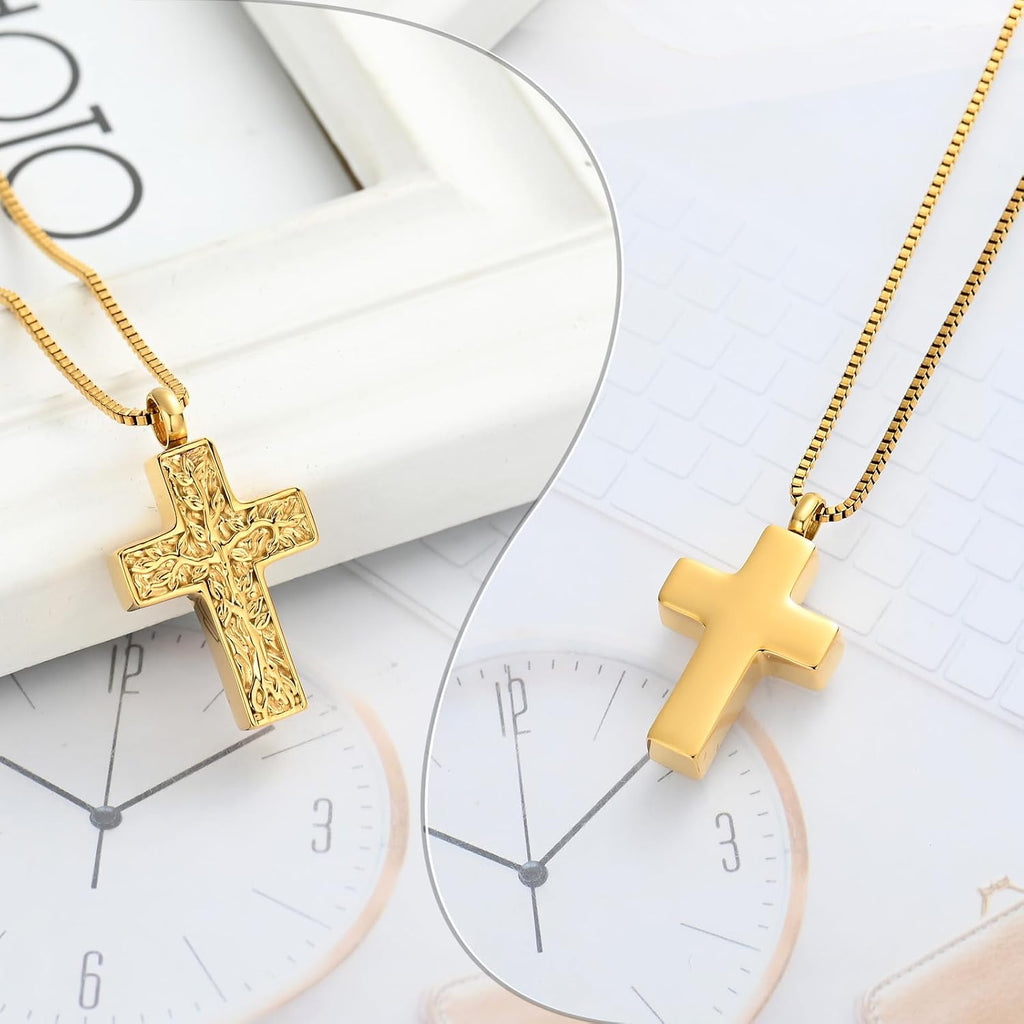 Cross Urn Necklace for Ashes for Women Men Tree of Life Cross Cremation Jewelry Keepsake Pendant for Ashes of Loved One