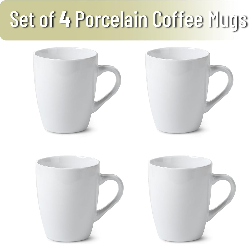 BTaT- Porcelain Coffee Mugs Set, 4 Pack, 12oz, White Ceramic Cups