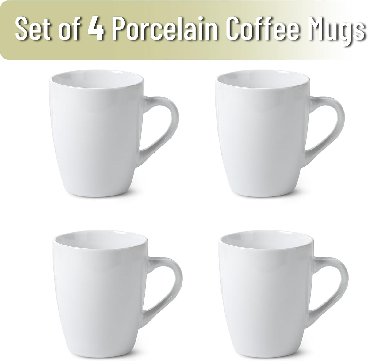 BTaT- Porcelain Coffee Mugs Set, 4 Pack, 12oz, White Ceramic Cups