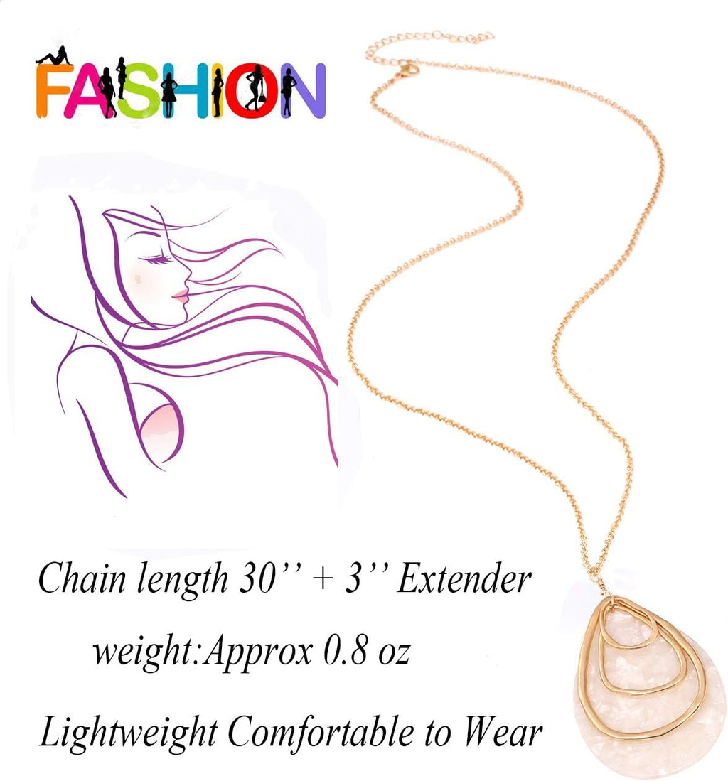 Long Necklace For Women Geometry Teardrop Acrylic Circle Pendant Necklace Statement Boho Acetate Resin Necklace
