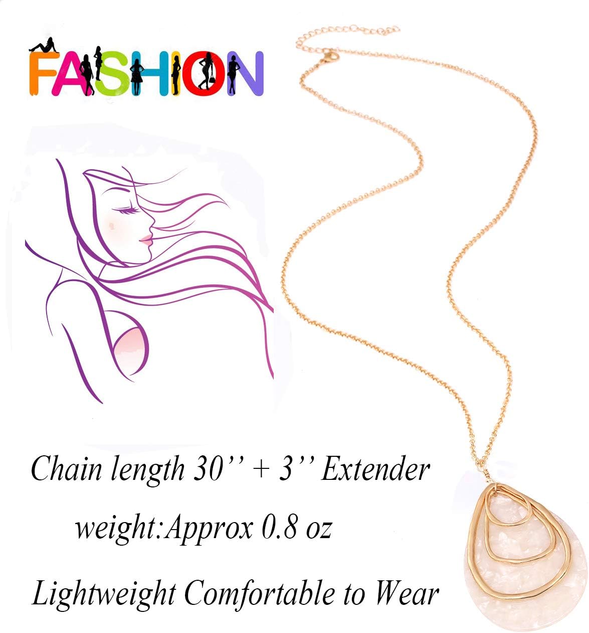 Long Necklace For Women Geometry Teardrop Acrylic Circle Pendant Necklace Statement Boho Acetate Resin Necklace