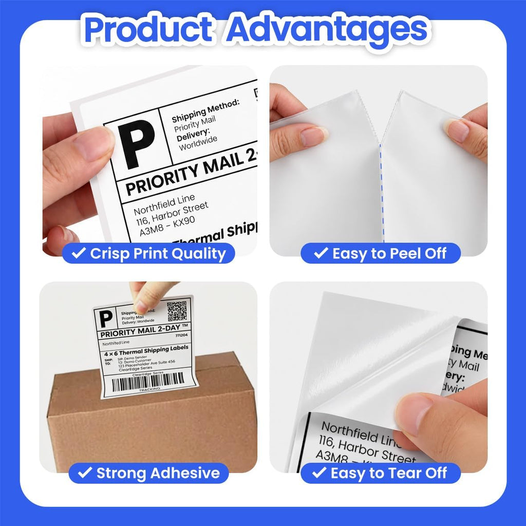 4x6 Fanfold Thermal Shipping Labels, BPA & BPS Free,1000 Labels