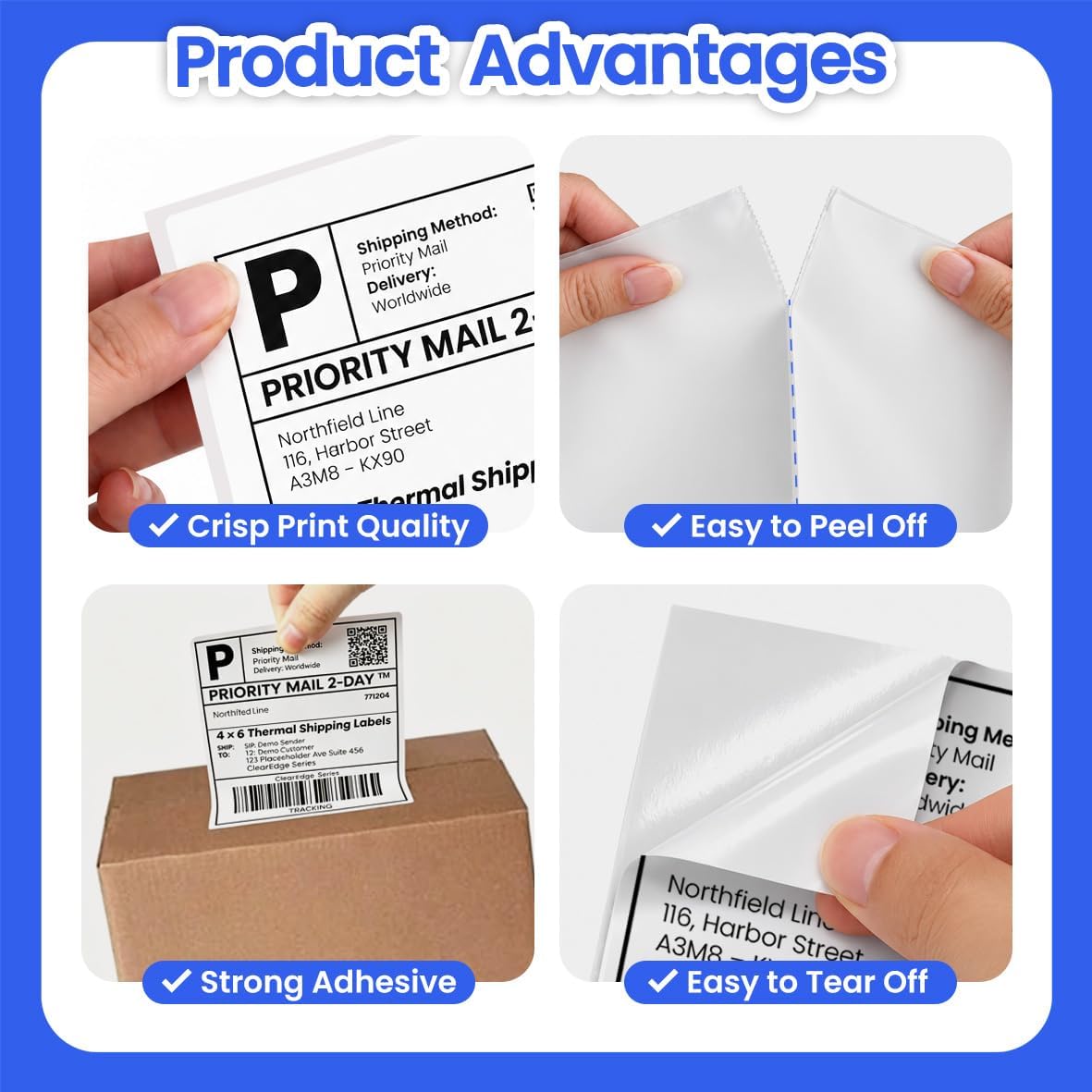 4x6 Fanfold Thermal Shipping Labels, BPA & BPS Free,1000 Labels