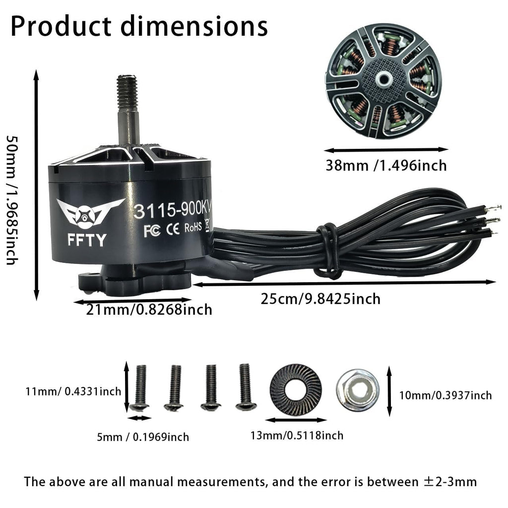FFTY 3115 900KV Drone Motors - 3-6S Li-ion Battery, 9-11 inch Propeller, Max Power 1300W Brushless Motor for Multirotor Drones,RC Plane (4)